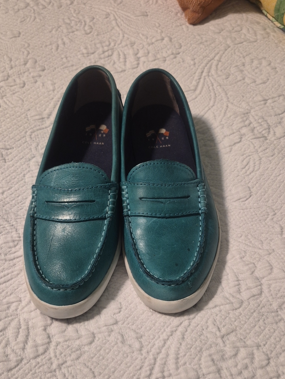 Cole Haan Womens Teal Leather Loafers/Deck Shoes